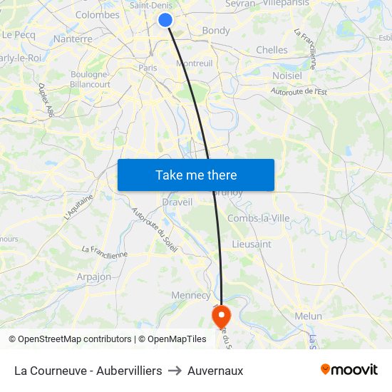La Courneuve - Aubervilliers to Auvernaux map