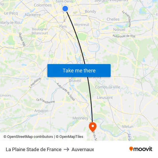La Plaine Stade de France to Auvernaux map