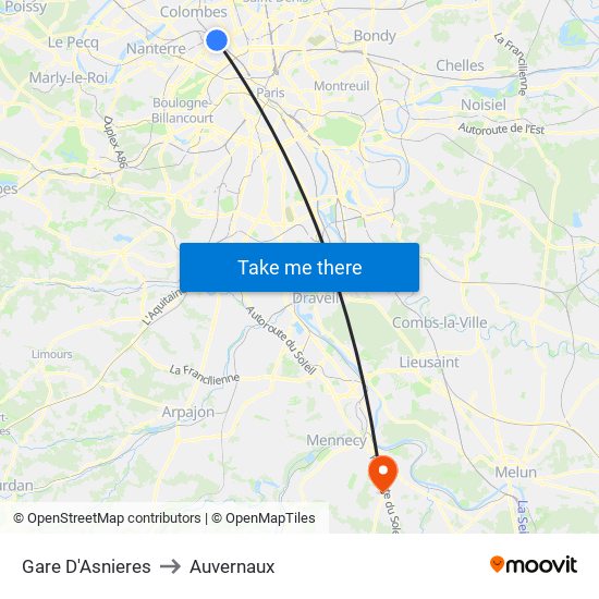 Gare D'Asnieres to Auvernaux map