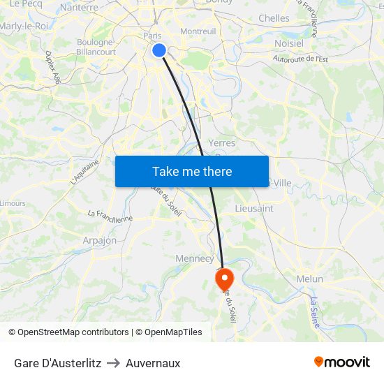 Gare D'Austerlitz to Auvernaux map