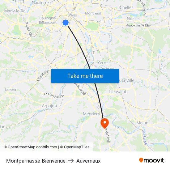 Montparnasse-Bienvenue to Auvernaux map