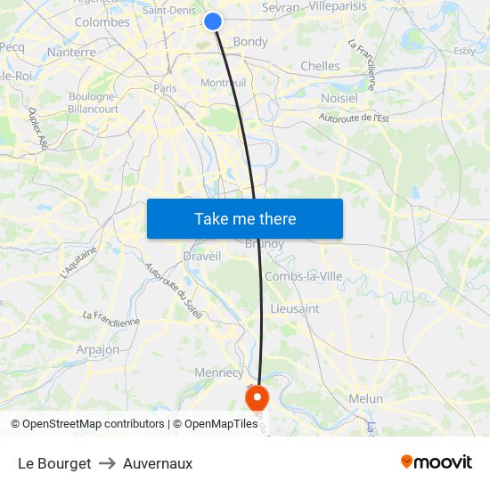 Le Bourget to Auvernaux map