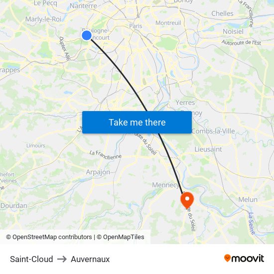 Saint-Cloud to Auvernaux map
