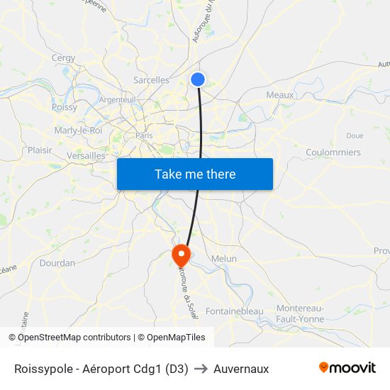 Roissypole - Aéroport Cdg1 (D3) to Auvernaux map