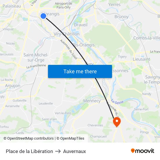 Place de la Libération to Auvernaux map