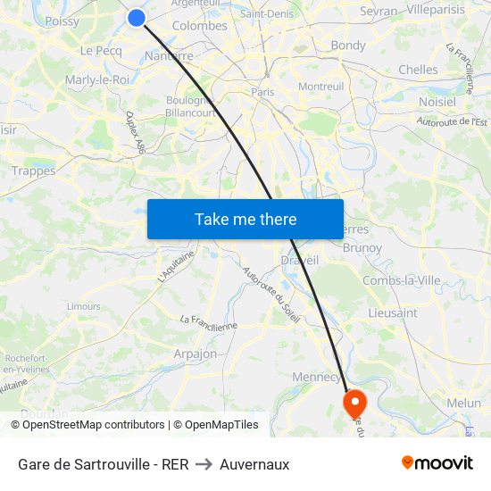 Gare de Sartrouville - RER to Auvernaux map