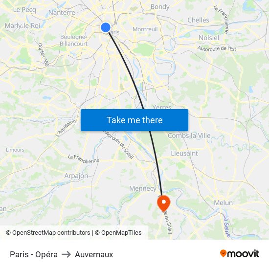 Paris - Opéra to Auvernaux map