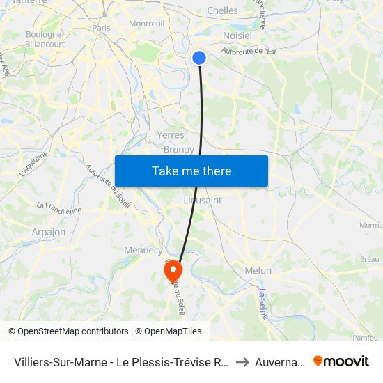 Villiers-Sur-Marne - Le Plessis-Trévise RER to Auvernaux map