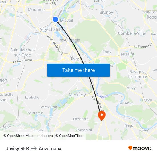Juvisy RER to Auvernaux map