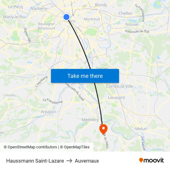 Haussmann Saint-Lazare to Auvernaux map