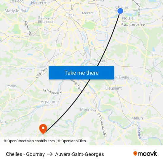 Chelles - Gournay to Auvers-Saint-Georges map