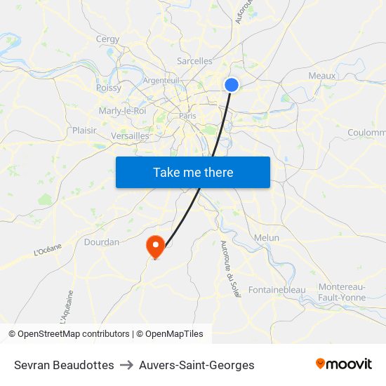 Sevran Beaudottes to Auvers-Saint-Georges map