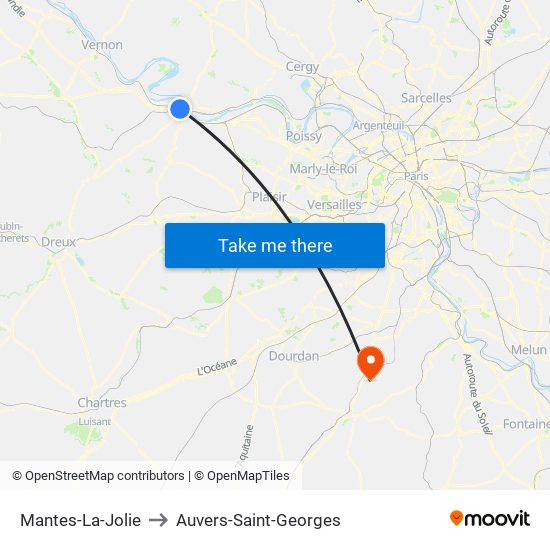 Mantes-La-Jolie to Auvers-Saint-Georges map
