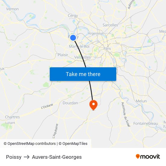 Poissy to Auvers-Saint-Georges map