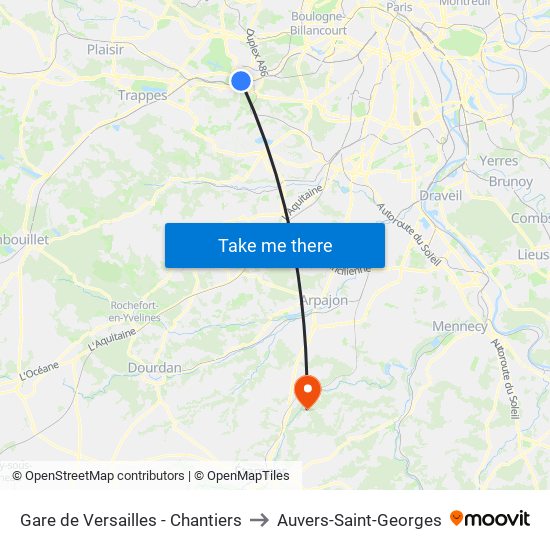 Gare de Versailles - Chantiers to Auvers-Saint-Georges map