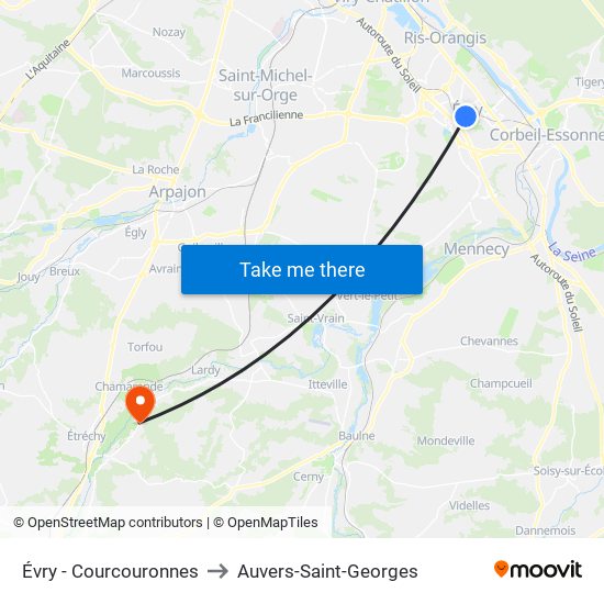Évry - Courcouronnes to Auvers-Saint-Georges map