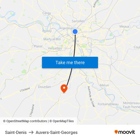 Saint-Denis to Auvers-Saint-Georges map