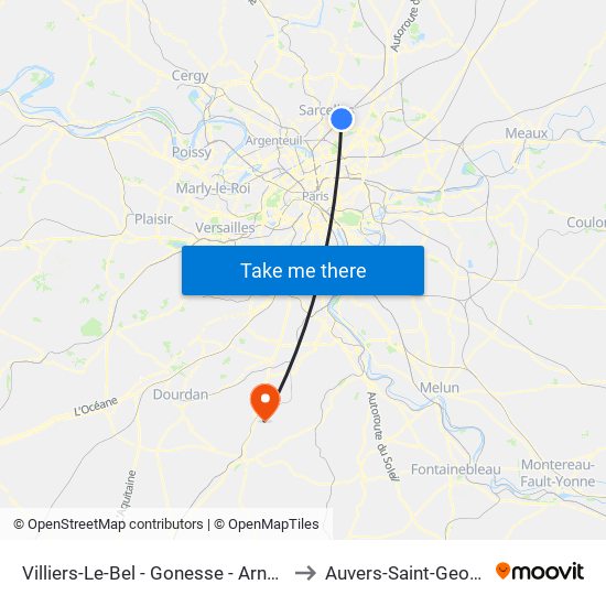 Villiers-Le-Bel - Gonesse - Arnouville to Auvers-Saint-Georges map