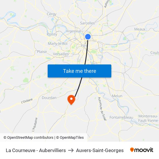 La Courneuve - Aubervilliers to Auvers-Saint-Georges map