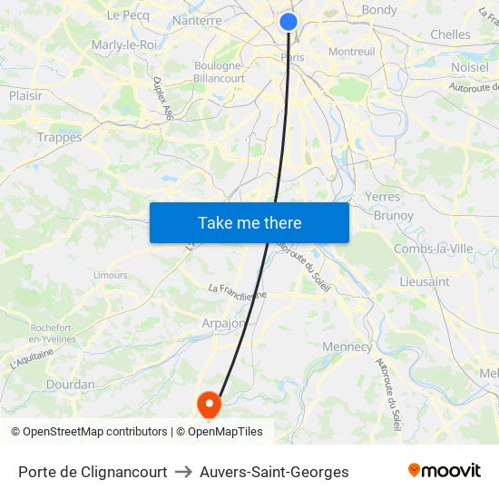 Porte de Clignancourt to Auvers-Saint-Georges map