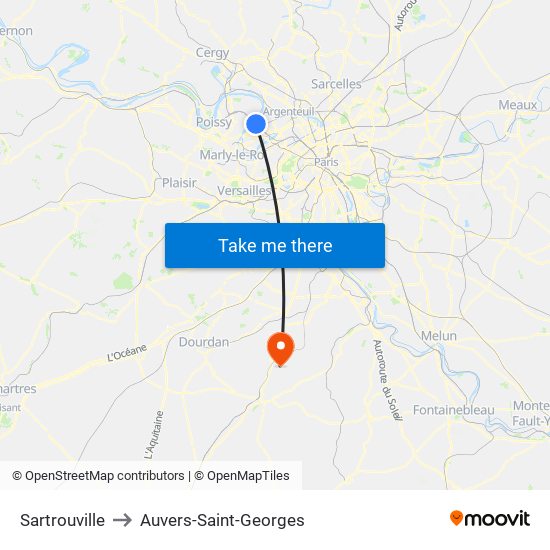 Sartrouville to Auvers-Saint-Georges map