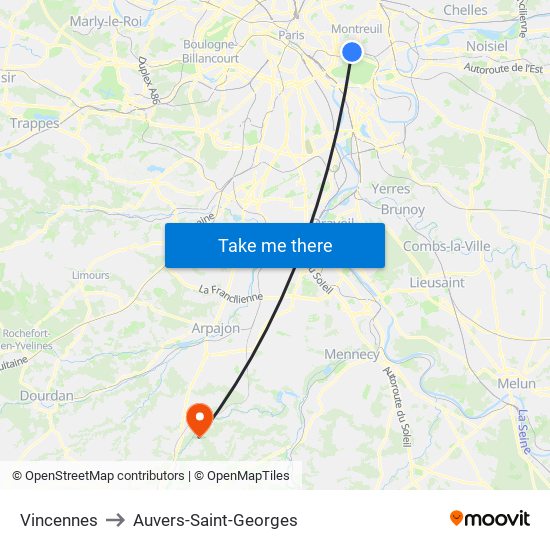 Vincennes to Auvers-Saint-Georges map