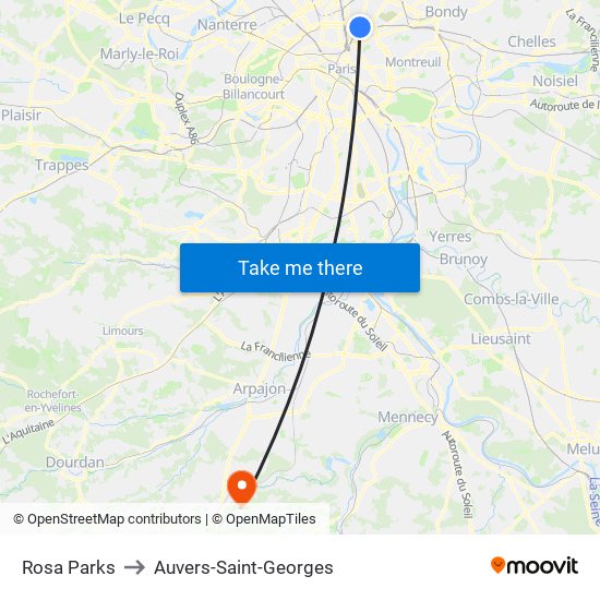 Rosa Parks to Auvers-Saint-Georges map