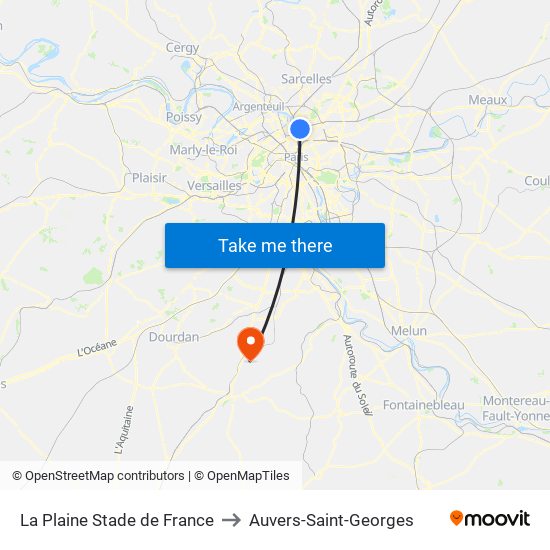 La Plaine Stade de France to Auvers-Saint-Georges map