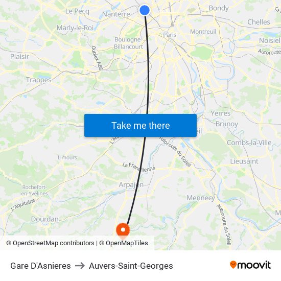 Gare D'Asnieres to Auvers-Saint-Georges map