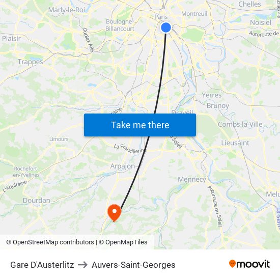 Gare D'Austerlitz to Auvers-Saint-Georges map