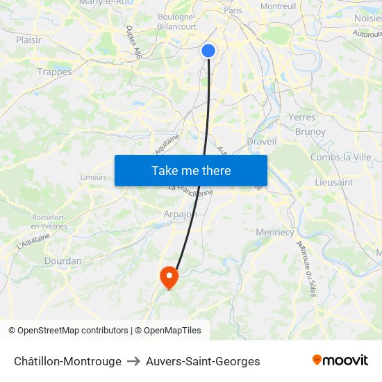 Châtillon-Montrouge to Auvers-Saint-Georges map