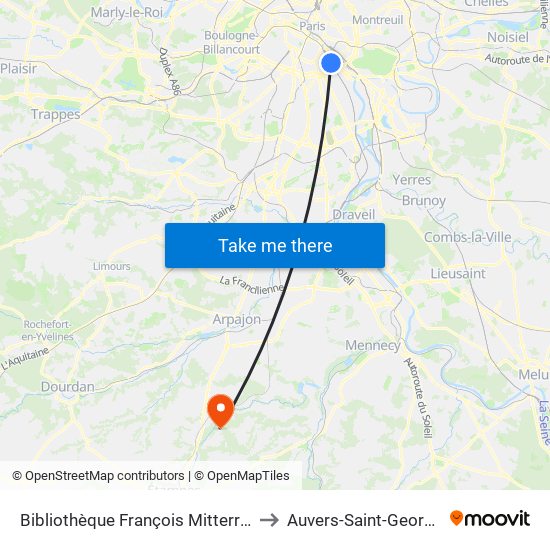 Bibliothèque François Mitterrand to Auvers-Saint-Georges map