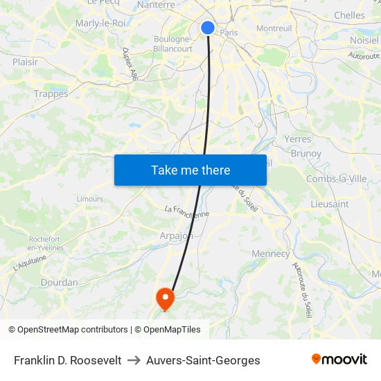 Franklin D. Roosevelt to Auvers-Saint-Georges map