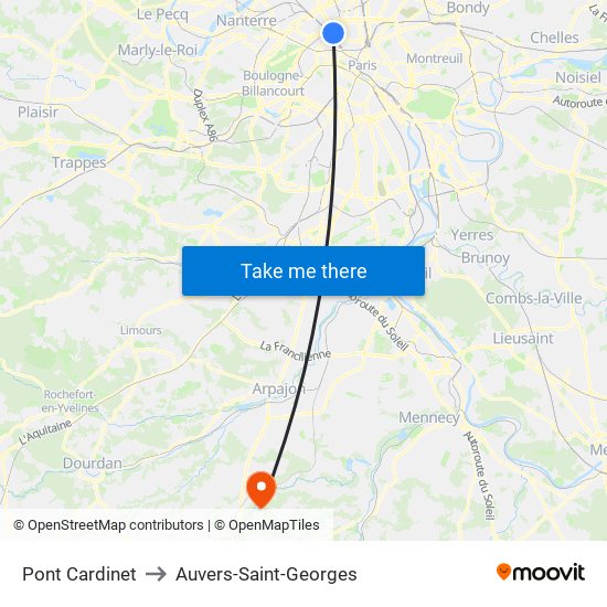 Pont Cardinet to Auvers-Saint-Georges map