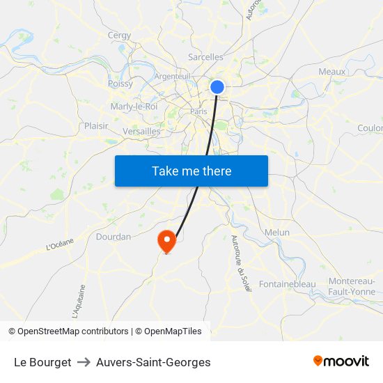 Le Bourget to Auvers-Saint-Georges map