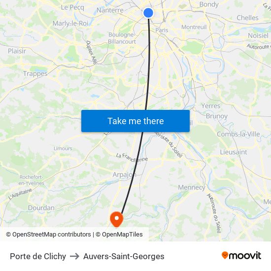 Porte de Clichy to Auvers-Saint-Georges map