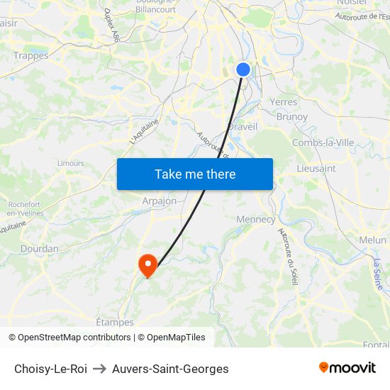 Choisy-Le-Roi to Auvers-Saint-Georges map