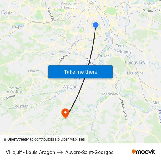 Villejuif - Louis Aragon to Auvers-Saint-Georges map