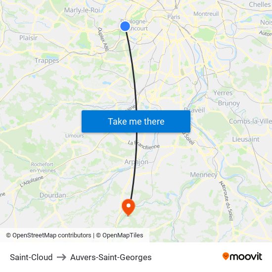 Saint-Cloud to Auvers-Saint-Georges map