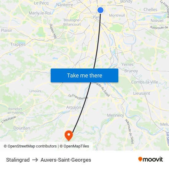 Stalingrad to Auvers-Saint-Georges map