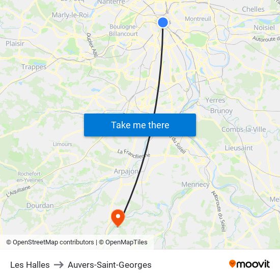 Les Halles to Auvers-Saint-Georges map