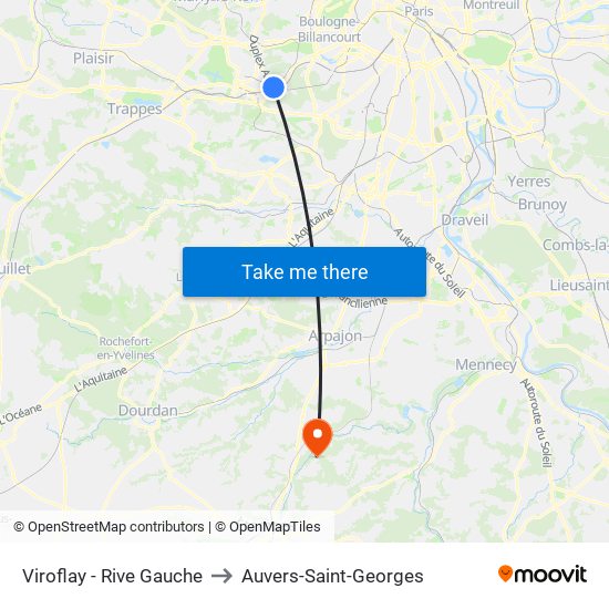 Viroflay - Rive Gauche to Auvers-Saint-Georges map