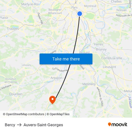Bercy to Auvers-Saint-Georges map