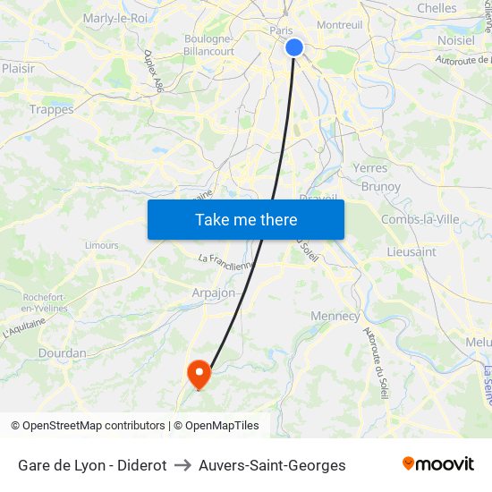 Gare de Lyon - Diderot to Auvers-Saint-Georges map