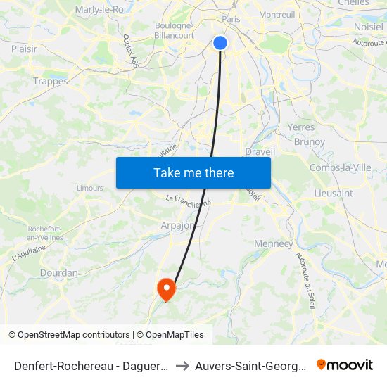 Denfert-Rochereau - Daguerre to Auvers-Saint-Georges map