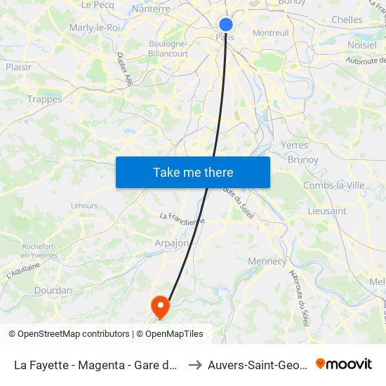 La Fayette - Magenta - Gare du Nord to Auvers-Saint-Georges map