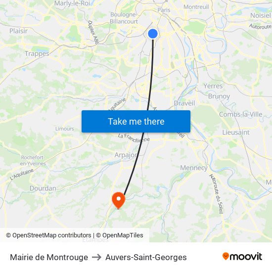 Mairie de Montrouge to Auvers-Saint-Georges map