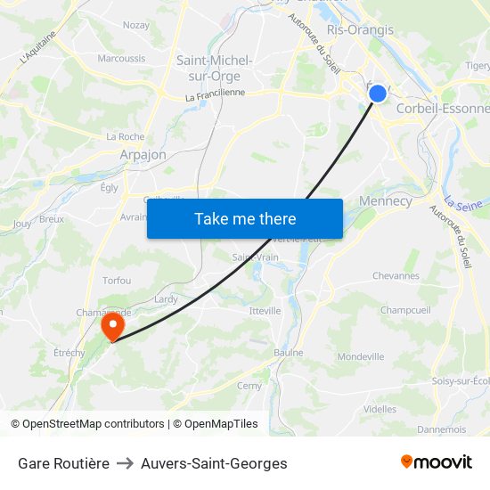 Gare Routière to Auvers-Saint-Georges map