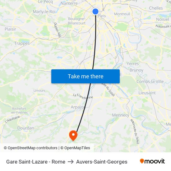 Gare Saint-Lazare - Rome to Auvers-Saint-Georges map