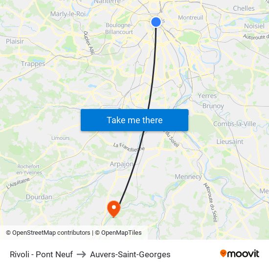 Rivoli - Pont Neuf to Auvers-Saint-Georges map